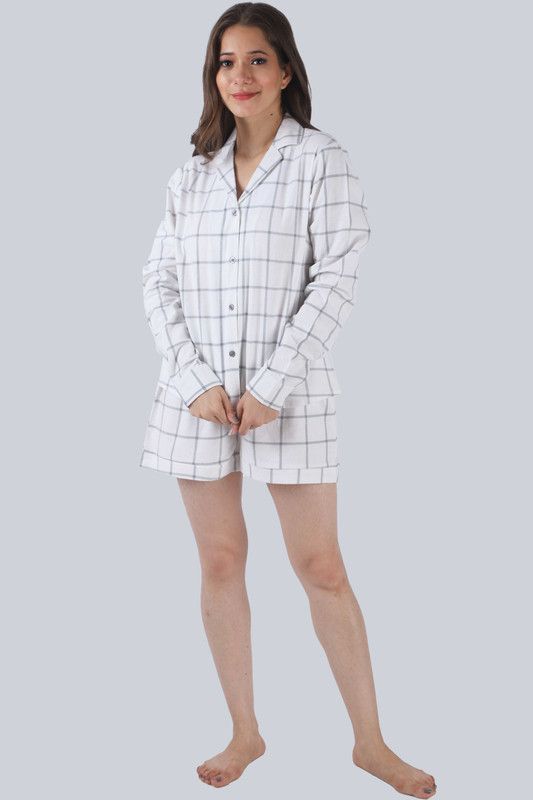 Women Top & Shorts Set White Checkered