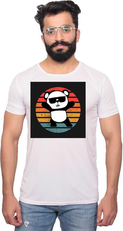 GLX-1701177 -S Men Graphic Print Round Neck Polyester White T-Shirt
