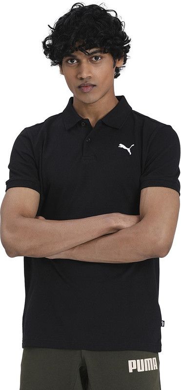 ESS Pique Polo Men Solid Polo Neck Cotton Blend Black T-Shirt