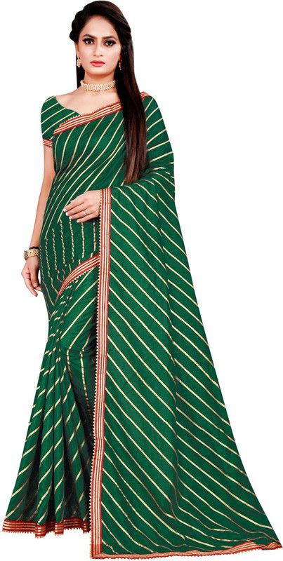Printed Bollywood Silk Blend Saree  (Dark Green)