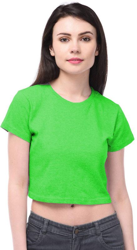 CPT-12-M Women Solid Round Neck Cotton Blend Green T-Shirt