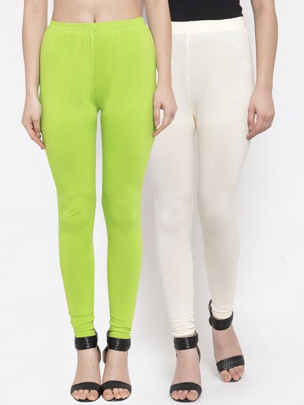 TAG-7 Ankle Length Ethnic Wear Legging  (White, Green, Solid)
