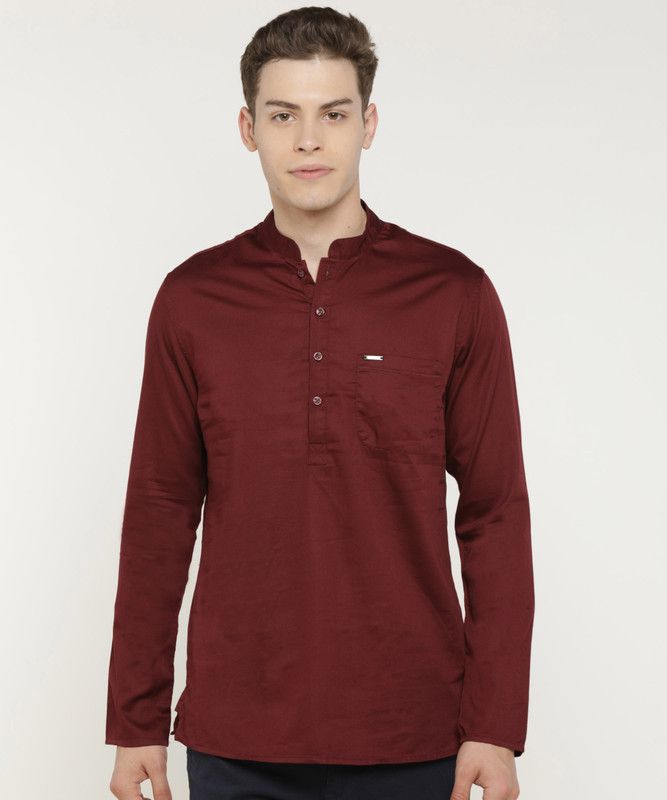 Men Solid Pure Cotton Straight Kurta  (Maroon)