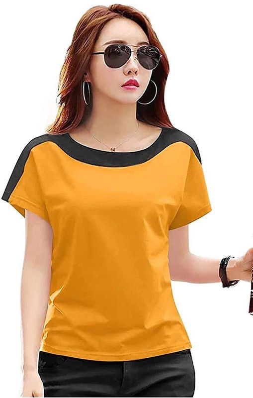 Casual Regular Sleeves Solid Women Black, Yellow Top