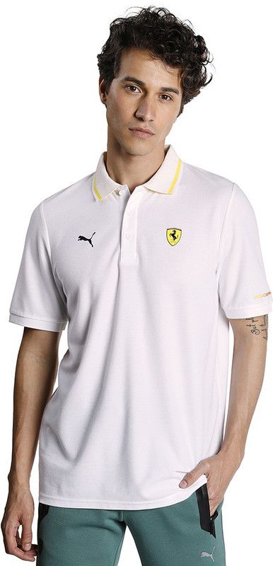 Ferrari Race Polo Men Printed Polo Neck Cotton Blend White T-Shirt
