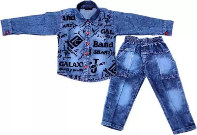 Baby Boys Party(Festive) Shirt Pant  (Blue)
