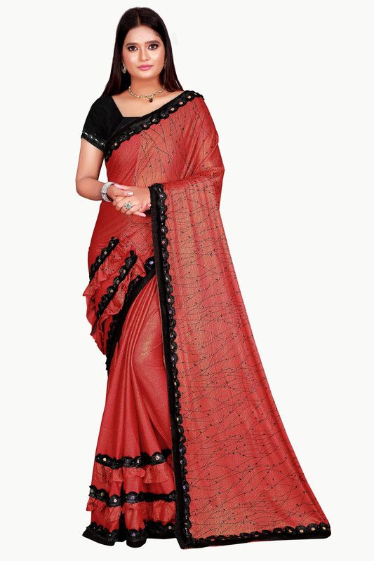 Printed Kanjivaram Lycra Blend Saree  (Pink)