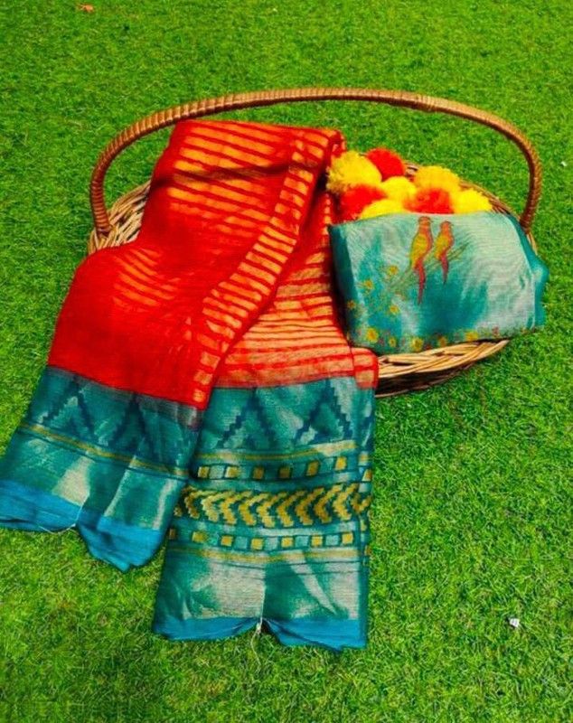 Banarasi Brasso Saree  (Red, Green)