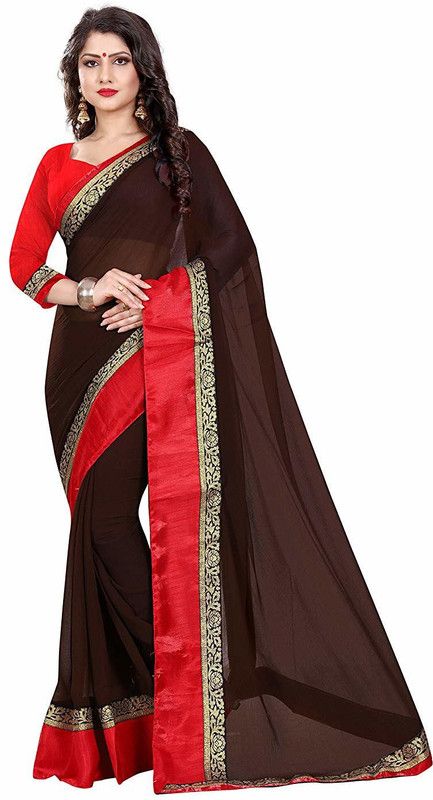 Self Design Bollywood Chiffon Saree  (Brown)