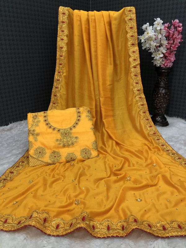 Embellished Assam Silk Pure Silk Saree  (Yellow)