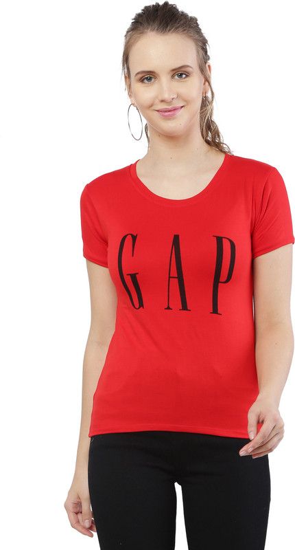 KF010 Women Typography Round Neck Cotton Blend Red T-Shirt
