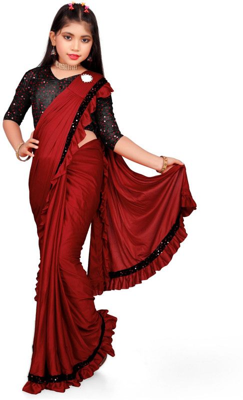 Embellished Bollywood Lycra Blend Saree  (Maroon)