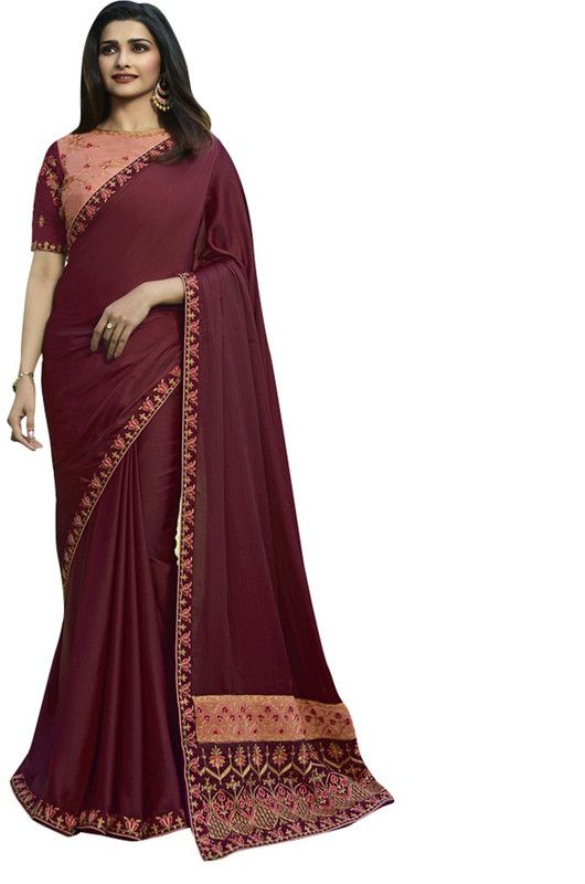 Solid/Plain Banarasi Silk Blend Saree  (Maroon)