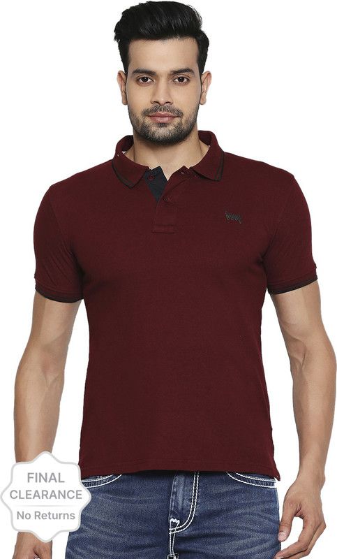 Men Printed Round Neck Poly Cotton Maroon T-Shirt