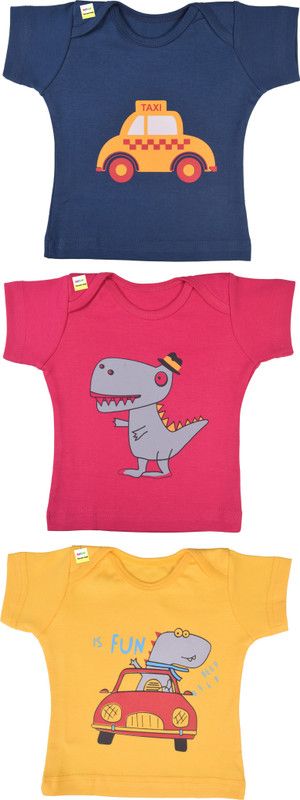 Baby Boys & Baby Girls Printed Cotton Blend T Shirt  (Multicolor, Pack of 3)
