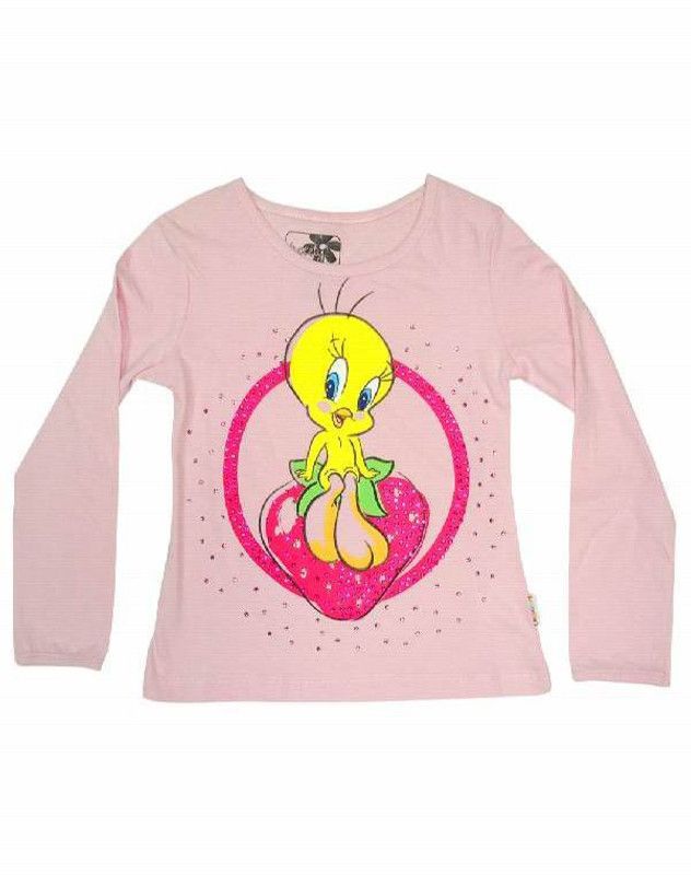 Tweety Girls Casual Cotton Blend Top  (Pink, Pack of 1)