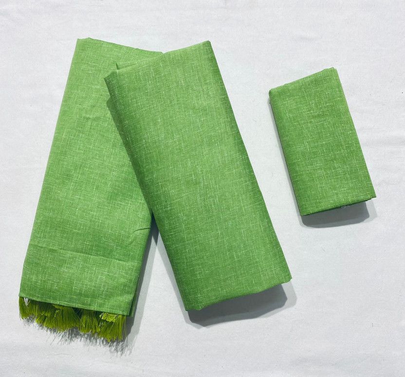 Solid/Plain Mekhela Chador Cotton Blend Saree  (Green)