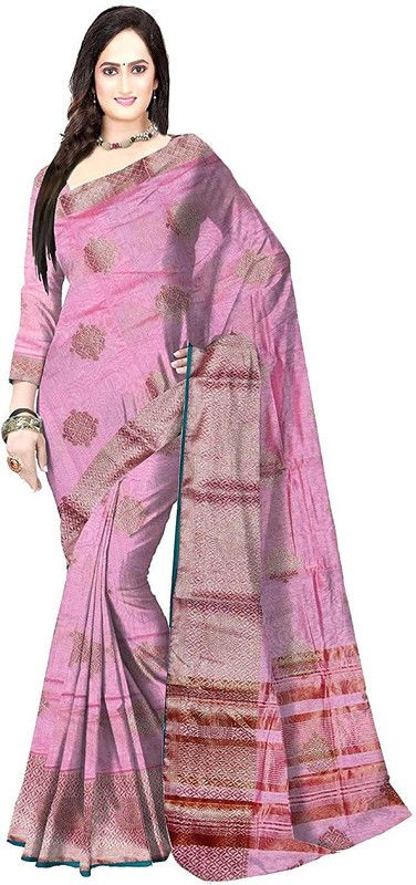 Woven Banarasi Linen Saree  (Pink)