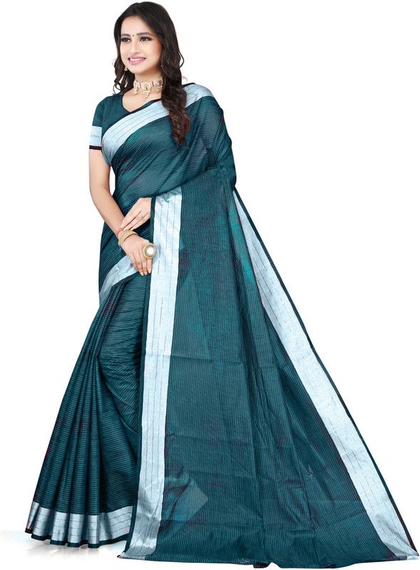 Daily Wear Cotton Silk Saree  (Dark Green)