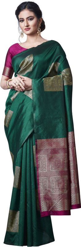 Woven Bollywood Jacquard Saree  (Green, Pink)