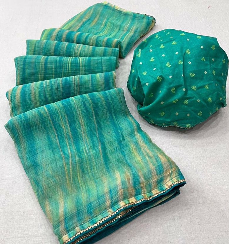 Striped Bollywood Chiffon Saree  (Light Blue)