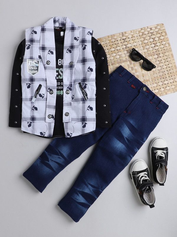 Boys Party(Festive) T-shirt Jeans  (White)