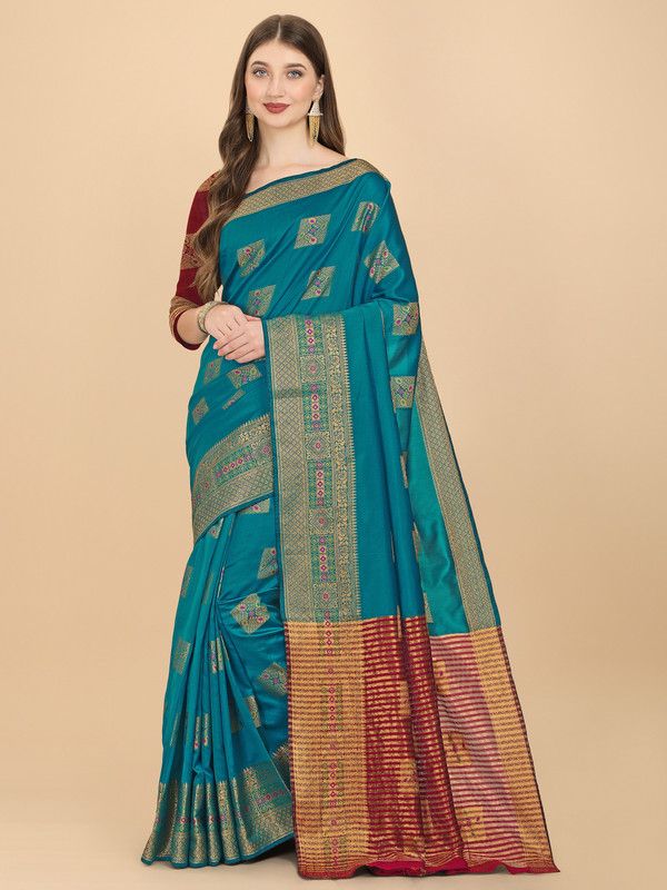 Kanjivaram Pure Silk Saree  (Blue)