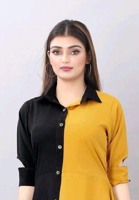 Women Colorblock Kurta  (Yellow, Black)