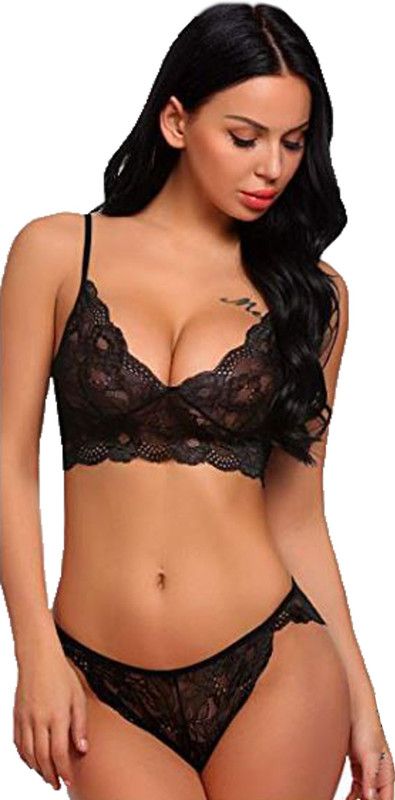 Bra & Panty Set Embroidered Black Lingerie Set