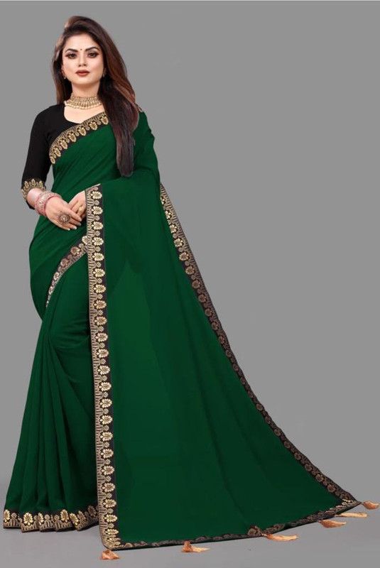 Embroidered, Solid/Plain Bollywood Georgette Saree  (Blue)