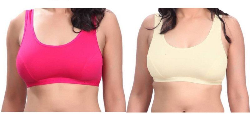 Pack of 2 Women Sports Lightly Padded Bra  (Pink, Beige)