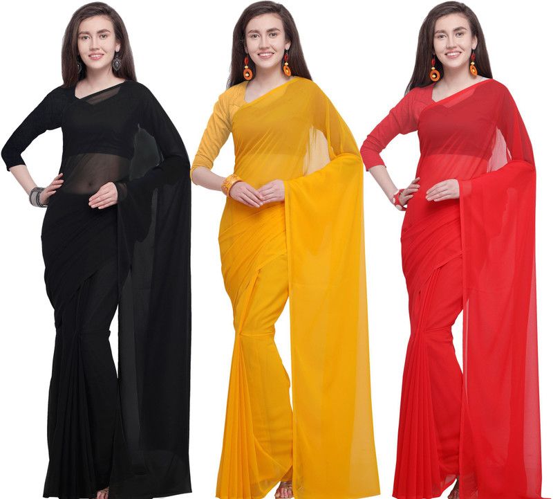 Solid Daily Wear Georgette Saree  (Pack of 3, Multicolor)