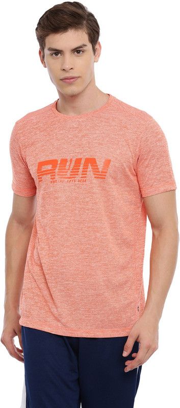 Proline Active Men's Orange Textured Polyester T-shirt Men Self Design Round Neck Pure Cotton Orange T-Shirt