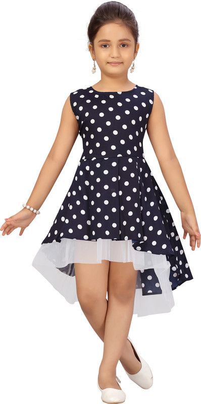 Girls Below Knee Party Dress  (Dark Blue, Sleeveless)