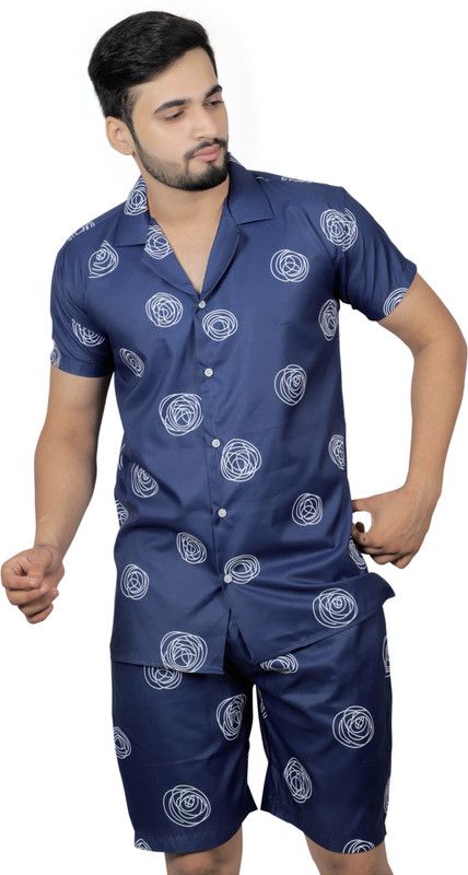 Men Co-ords Blue Printed