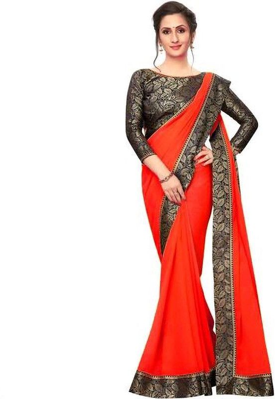 Solid/Plain Jamdani Georgette Saree  (Red)