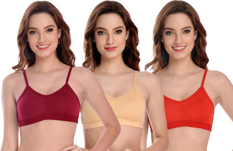 Pack of 3 Women Cami Bra Non Padded Bra  (Maroon, Brown, Red)
