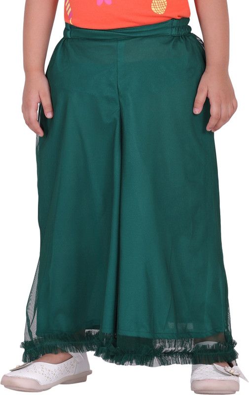 Girls Flared Green Cotton Blend Trousers