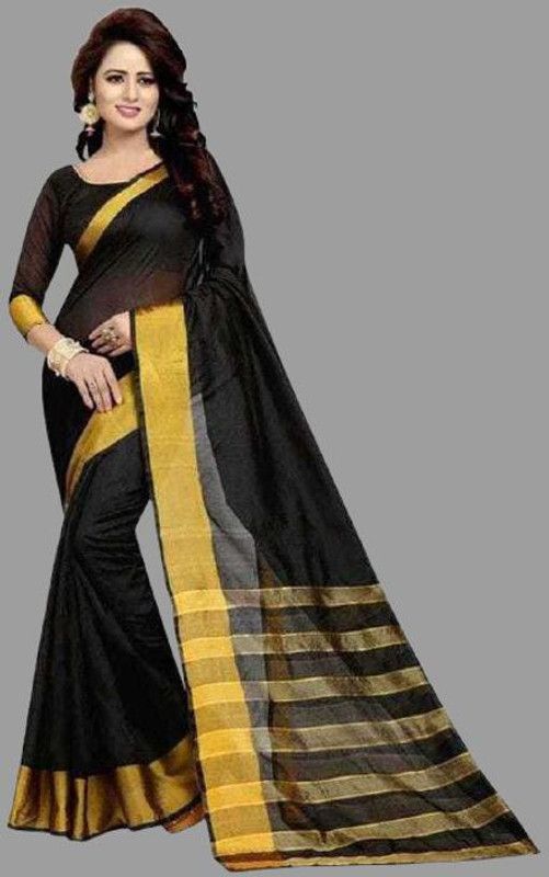 Bollywood Cotton Silk Saree  (Black, Gold)