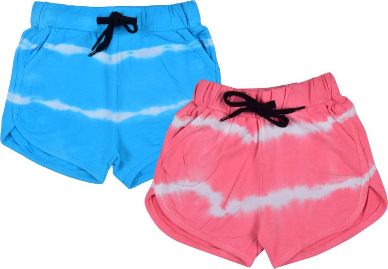 Short For Girls Casual Striped Cotton Lycra Blend  (Pink, Pack of 2)