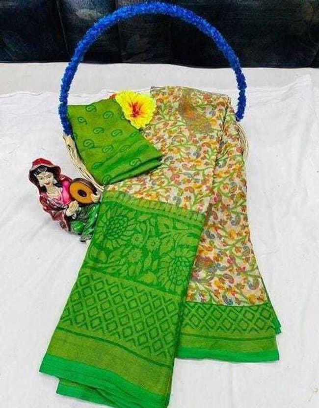 Woven Daily Wear Brasso Saree  (Green)