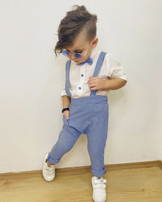 Boys Party(Festive) Shirt Dungaree, Bow Tie  (Blue)