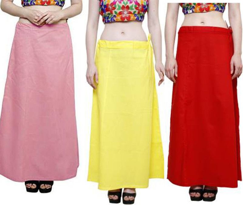 LadyShine Multi-collection of Indian women's Best Pure Cotton PINK-YELLOW-RED Saree Petticoat, Free Size, 1 Set of 3 Colors Pure Cotton Petticoat  (Free)