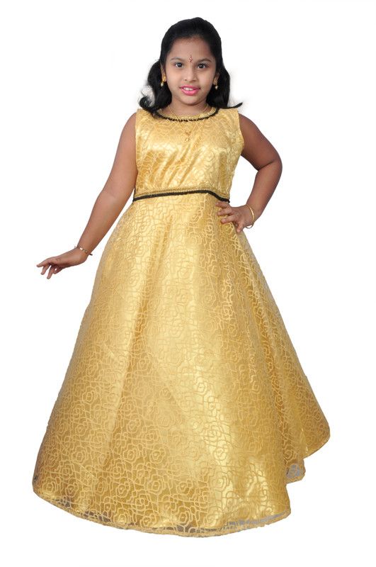 Girls Maxi/Full Length Casual Dress  (Gold, Sleeveless)