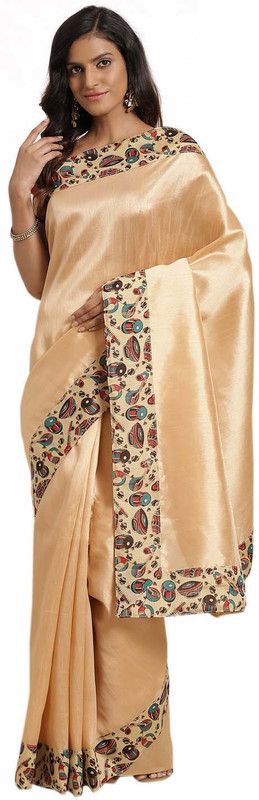Embroidered, Solid/Plain Bollywood Art Silk Saree  (Beige)