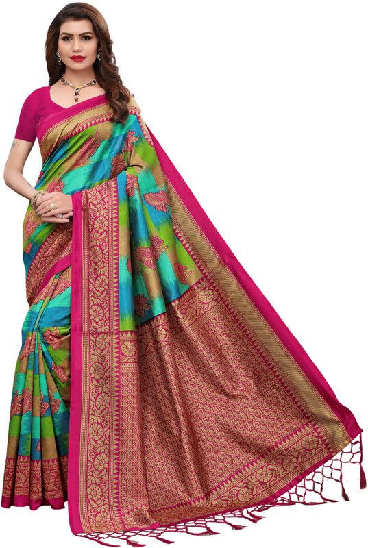 Animal Print Mysore Art Silk Saree  (Multicolor)