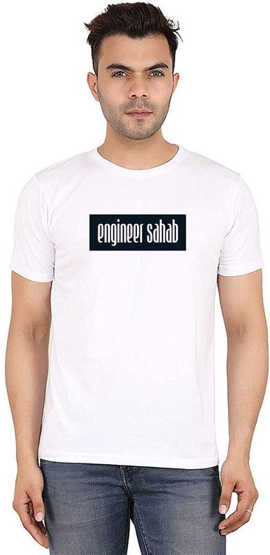 Engineer Sahab Printed White Tshirt For Men (100% Cotton) Men Printed Round Neck Pure Cotton White T-Shirt