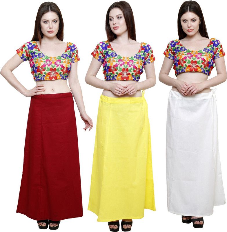 Pistaa Deep Maroon, Lemon Yellow and Off White Cotton Blend Petticoat  (XL)