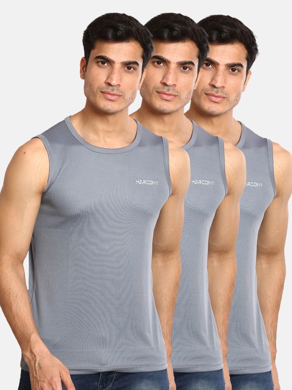 Pack of 3 Men Sporty Round Neck Polyester Grey T-Shirt