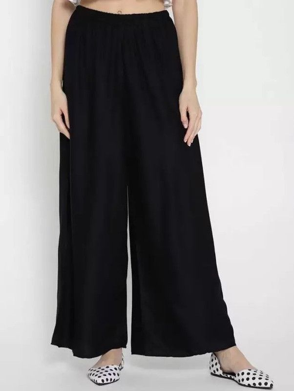 Women Flared Black Cotton Silk Trousers